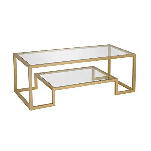 Hennhart Modern Geometric Inspired Glass Coffee Table One Size Gold 0 0