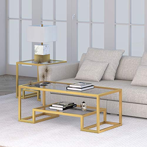 Hennhart Modern Geometric Inspired Glass Coffee Table One Size Gold 0 1