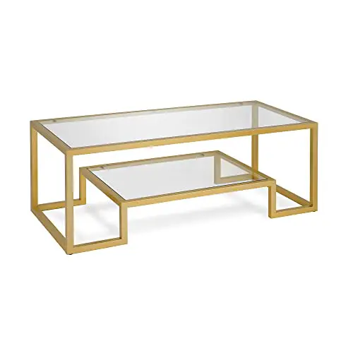 Hennhart Modern Geometric Inspired Glass Coffee Table One Size Gold 0 2