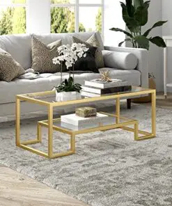 Hennhart Modern Geometric Inspired Glass Coffee Table One Size Gold 0