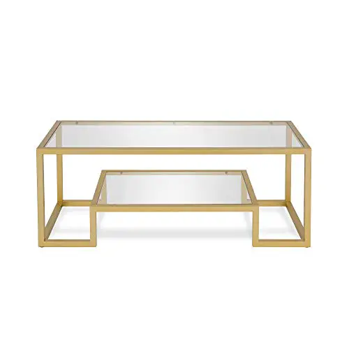 Hennhart Modern Geometric Inspired Glass Coffee Table One Size Gold 0 3