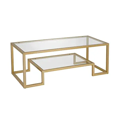 Hennhart Modern Geometric Inspired Glass Coffee Table One Size Gold 0 6