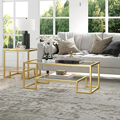 Hennhart Modern Geometric Inspired Glass Coffee Table One Size Gold 0 7