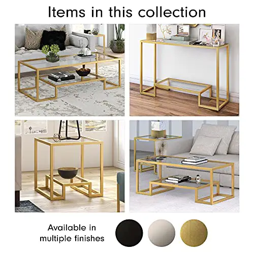 Hennhart Modern Geometric Inspired Glass Coffee Table One Size Gold 0 8