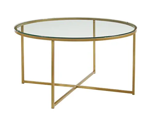 Millie 36 Inch Round Coffee Table With X Base In Gold 0 1