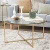 Millie 36 Inch Round Coffee Table With X Base In Gold 0