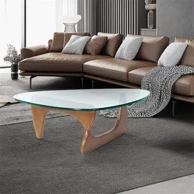 Noguchi Table Triangle Glass Coffee Table Vintage Glass End Table Solid Wood Base And Triangle Clear Glass Top Modern End Table For Living Room Patio Study 0 0