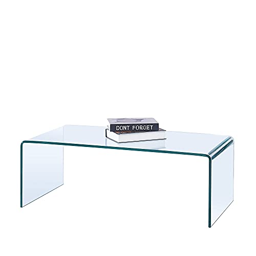 SMARTYK SMARTIK 12 Inch Thicken Tempered Glass Coffee Tables, Modern Decor Vintage Coffee Table for Living Room, Easy to Clean and Safe Rounded Edges (Clear 39.3 x 19.6 x 13.78)