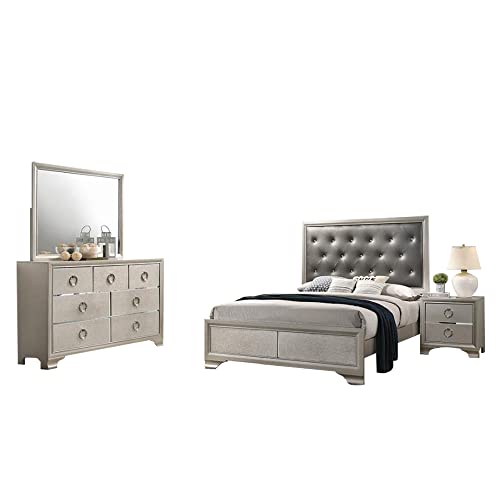 Simple Relax 4 Piece Eastern King Size Bedroom Set Metallic Sterling And Charcoal Grey 0