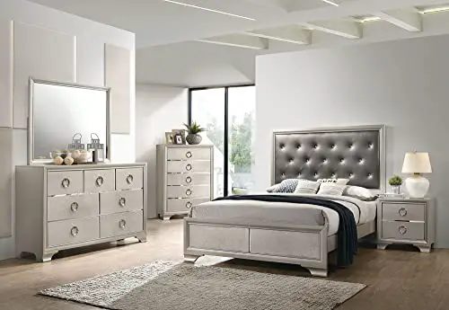 Simple Relax 5 Piece Queen King Size Bedroom Set Metallic Sterling And Charcoal Grey 0 0