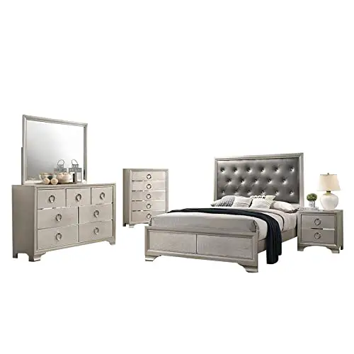 Simple Relax 5 Piece Queen King Size Bedroom Set Metallic Sterling And Charcoal Grey 0