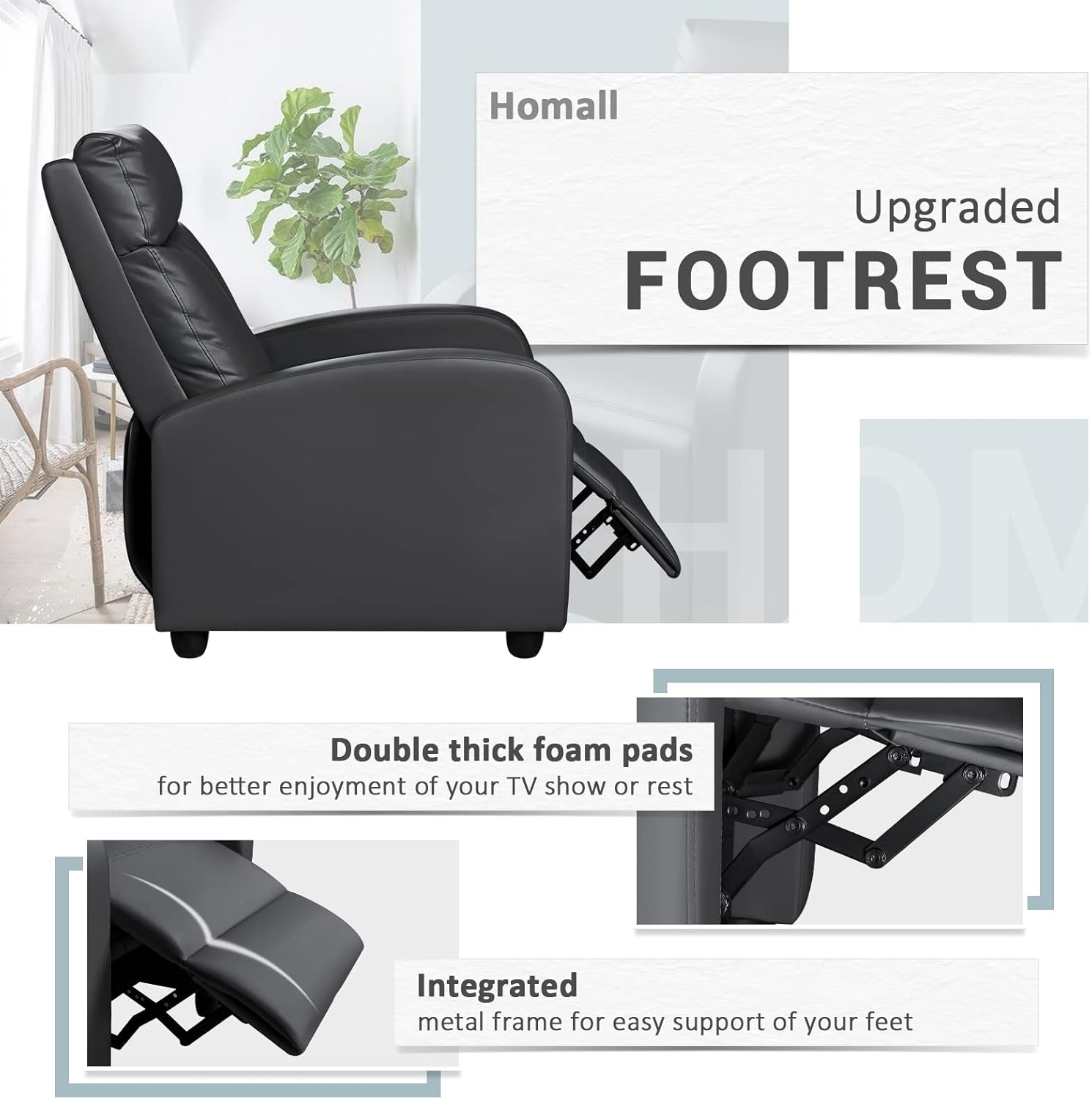 Homall Single Recliner Chair With Improved Foot Rest